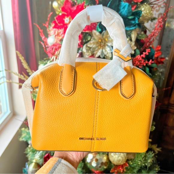 Michael Kors Hyde Yellow Golden Rod Small Pebbled Leather Satchel - Picture 4 of 5